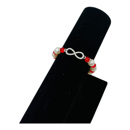 Bratara Martisor cu margele albe si rosii, simbol INFINIT,   [3]