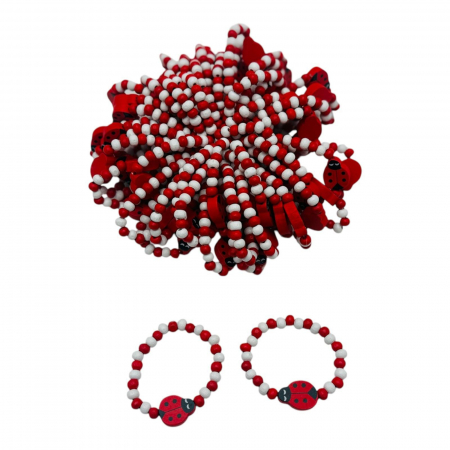 Bratara Martisor pe elastic pentru copii, simbol Gargarita, bilute albe si rosii,   [1]