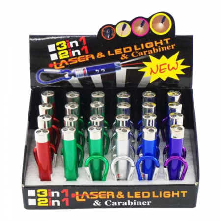 Breloc 3in1 cu lanterna si laser, cu inel pentru agatat, multicolor, baterii incluse,   [3]