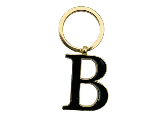 Bacanie Engros - Breloc Metalic Deosebit, Initiala, auriu+negru, 7×3cm, calitate superioara 