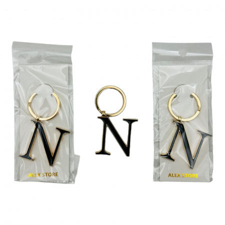 Breloc Metalic Deosebit, Initiala, auriu+negru, 7×3cm, calitate superioara  [4]