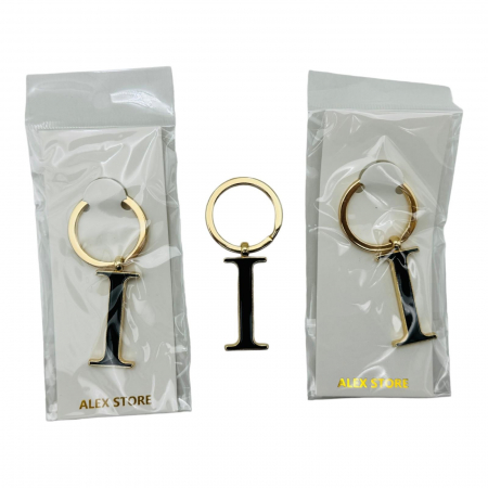 Breloc Metalic Deosebit, Initiala, auriu+negru, 7×3cm, calitate superioara  [4]