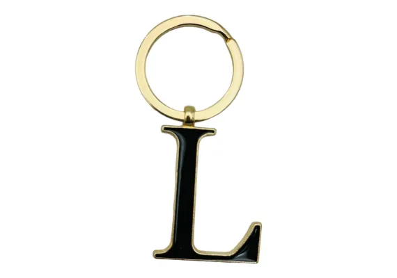 Bacanie Engros - Breloc Metalic Deosebit, Initiala, auriu+negru, 7×3cm, calitate superioara 