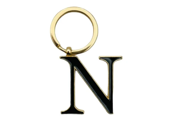 Bacanie Engros - Breloc Metalic Deosebit, Initiala, auriu+negru, 7×3cm, calitate superioara 