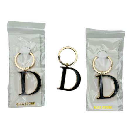 Breloc Metalic Deosebit, Initiala, auriu+negru, 7×3cm, calitate superioara  [4]