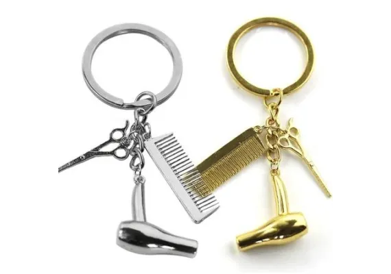 Haine si accesorii Engros - Breloc tip hair stylist din inox, doua culori – Accesoriu elegant pentru stilisti si pasionati de frizerie, 
