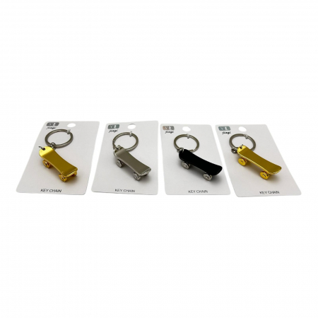 Breloc tip skateboard din inox, negru, argintiu si auriu – Accesoriu modern si rezistent pentru chei,  [5]