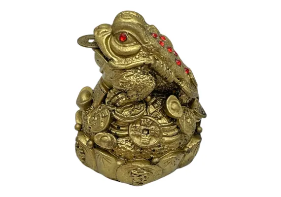 Articole pentru Casa Engros - Broasca feng shui cu pietre rosii 6.5cm – amuleta banilor din rasina pentru noroc si prosperitate, 