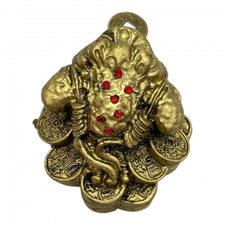 Broasca feng shui cu pietre rosii 6.5cm – amuleta banilor din rasina pentru noroc si prosperitate,  [2]
