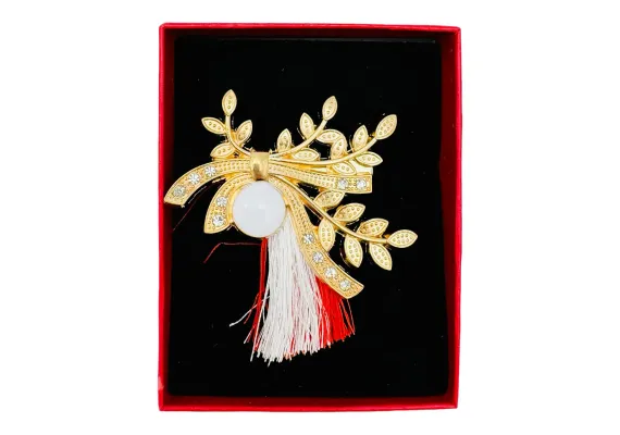Bacanie Engros - Brosa Aranjament Floral, marime mare, ambalata in cutie rosie, 8.5×6.5×2.5cm,  