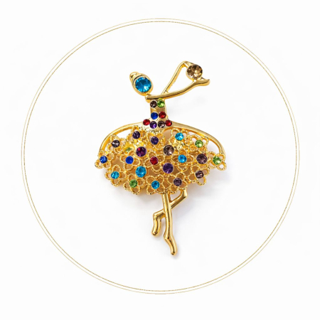 Brosa balerina 6x4 cm, finisaj auriu cu pietre colorate, cadou primavara elegant [2]