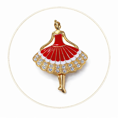 Brosa balerina eleganta 6x4 cm, finisaj auriu cu email rosu si pietre stralucitoare [1]