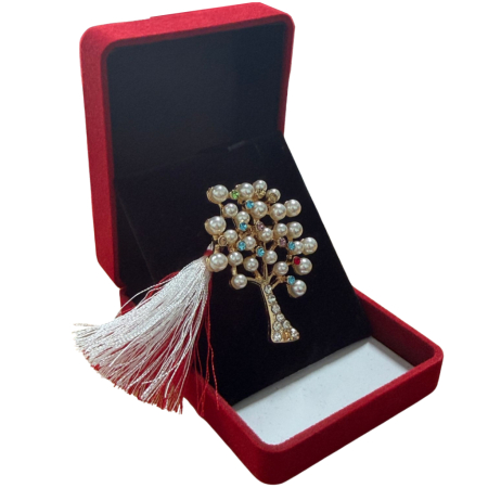 Brosa Copac Martisor cu Perle si Strasuri Colorate in Cutie de Catifea [1]