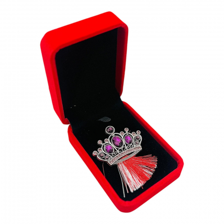 Brosa Coroana Imperiala Argintie cu Pietre Mov, ciucure, Accesoriu de Lux  [2]