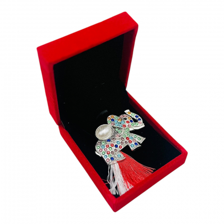 Brosa Elefant cu Strasuri Multicolore si Ciucure Traditional pentru Martisor, in Cutie Catifelata Premium -   [1]