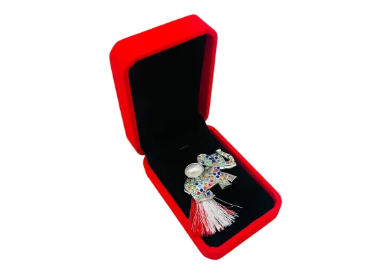 Bacanie Engros - Brosa Elefant de Lux cu Strasuri Multicolore si Ciucure pentru Martisor, in Cutie Catifelata Premium -  