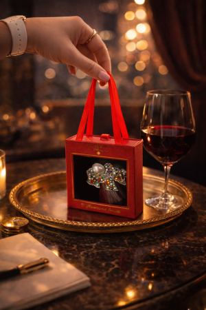 Brosa Elefant Martisor cu Strasuri Multicolore si Perla in Cutie Cadou [2]