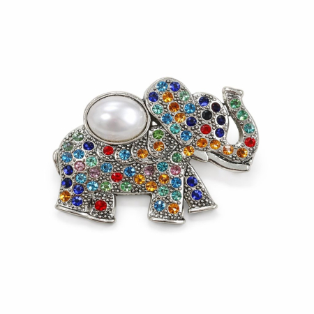 Brosa Elefant Norocos Multicolora Perla Cristale 5x4cm Auriu/Argintiu [2]