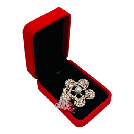 Brosa Floare de Lux cu pietre, Perle si Ciucure pentru Martisor, in Cutie din Catifea Premium  [1]