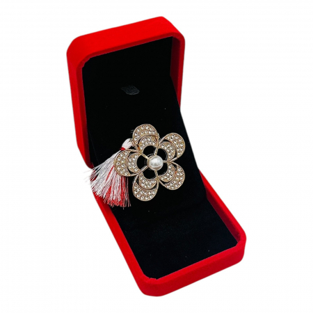 Brosa Floare de Lux cu pietre, Perle si Ciucure pentru Martisor, in Cutie din Catifea Premium  [2]