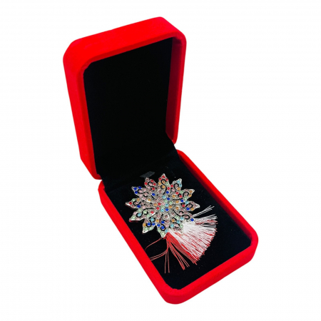 Brosa Floare de Lux cu Strasuri Multicolore si Ciucure Elegant, in Cutie Catifelata Premium -   [2]