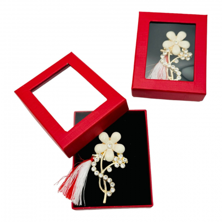 Brosa Floare Stilizata, marime mare, ambalata in cutie rosie, 8.5×6.5×2.5cm,   [5]