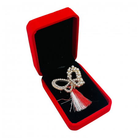 Brosa Fluturas de Lux cu Perle si Ciucure pentru Martisor, in Cutie din Catifea Premium  [1]