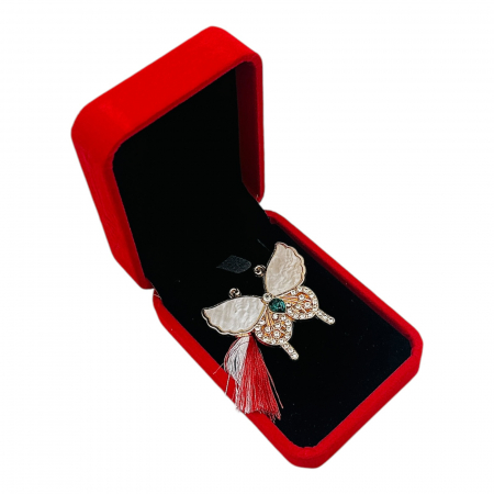 Brosa Fluturas de Lux, sidefat cu pietre si Ciucure pentru Martisor, in Cutie din Catifea Premium  [1]