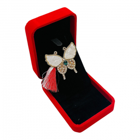 Brosa Fluturas de Lux, sidefat cu pietre si Ciucure pentru Martisor, in Cutie din Catifea Premium  [2]