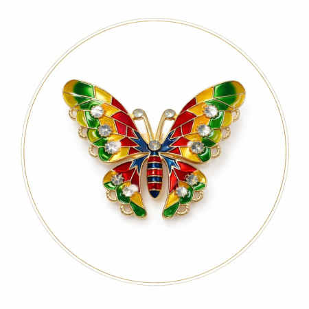Brosa fluture 5x5 cm, finisaj auriu cu pietre sau email colorat, cadou primavara elegant [2]