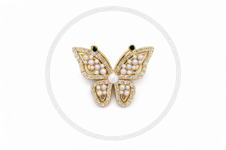 Brosa Fluture Aurie Perle Albe Cristale Eleganta 4x5 cm [2]