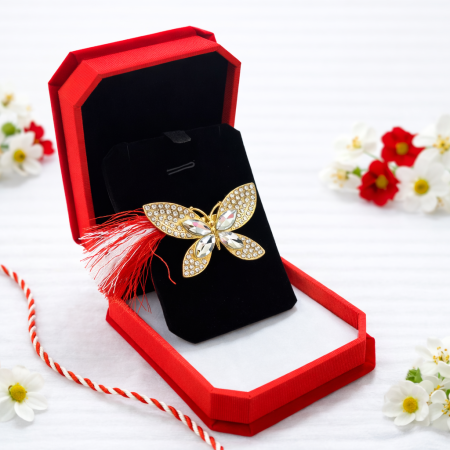 Brosa Fluture Martisor cu Cristale Stralucitoare in Cutie de Catifea [1]