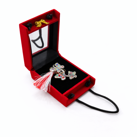 Brose ambalate elegant - Brosa Fluture Martisor cu Strasuri Multicolore in Cutie Eleganta