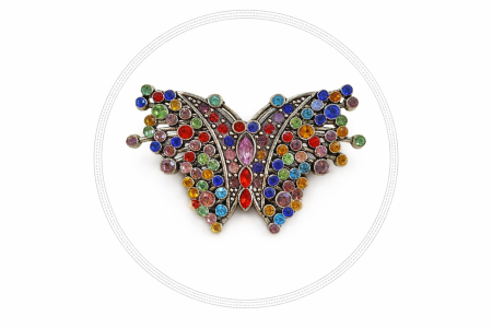 Brosa Fluture Multicolor Cristale Strasuri Argintiu Eleganta 5x3 cm [1]