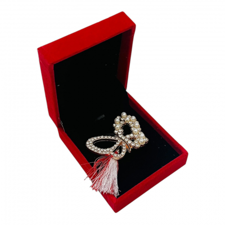Brosa Fundita cu Perle si Strasuri, Ciucure Traditional pentru Martisor, in Cutie Catifelata Premium -   [2]