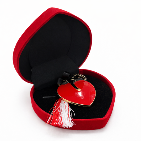 Brose ambalate elegant - Brosa Inima Rosie Martisor in Cutie de Catifea in forma de Inima