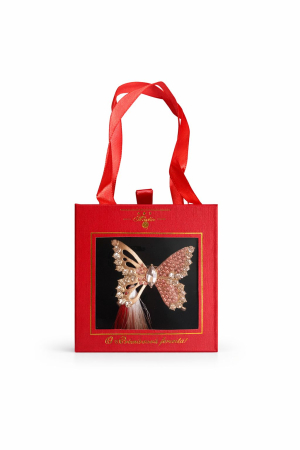 Brosa Martisor 5cm, Fluture auriu, in cutie gentuta 7x7 cm cu fereastra, cadou 1 Martie [1]