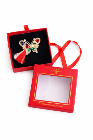 Brosa Martisor 5cm, Fluture multicolor, in cutie gentuta 7x7 cm cu fereastra, cadou 1 Martie [1]