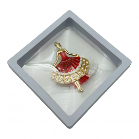 Brosa Martisor, Balerina Rosie in cutie cu expunere 3D (alb/negru), 8.5×8.5×2cm  [2]