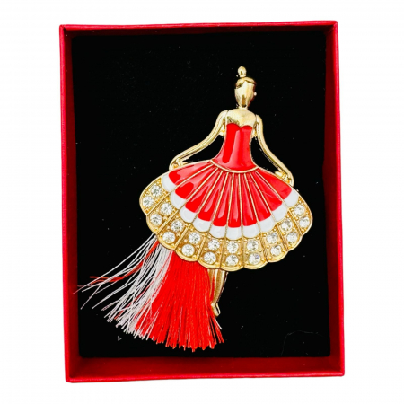 Brosa Martisor Balerina Rosie, marime mare, ambalata in cutie rosie, 8.5×6.5×2.5cm,   [2]
