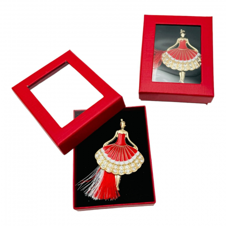 Brosa Martisor Balerina Rosie, marime mare, ambalata in cutie rosie, 8.5×6.5×2.5cm,   [4]