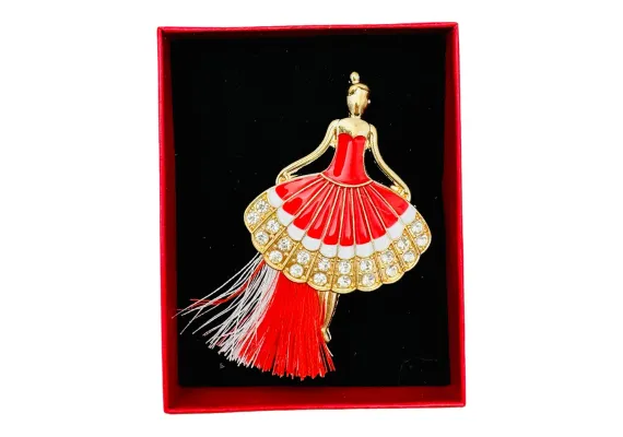 Bacanie Engros - Brosa Martisor Balerina Rosie, marime mare, ambalata in cutie rosie, 8.5×6.5×2.5cm,  