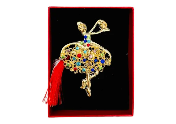 Bacanie Engros - Brosa Martisor Balerina Stilizata, marime mare, ambalata in cutie rosie, 8.5×6.5×2.5cm,  