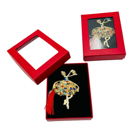 Brosa Martisor Balerina Stilizata, marime mare, ambalata in cutie rosie, 8.5×6.5×2.5cm,   [3]