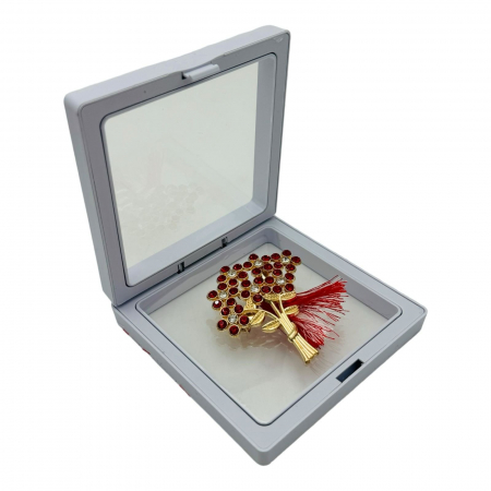 Brosa Martisor, Buchet cu Flori in cutie cu expunere 3D (alb/negru), 8.5×8.5×2cm  [1]