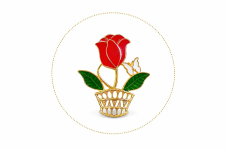 Brosa Martisor Buchet Trandafir Rosu Cos Auriu Fluture 4x4cm Elegant [1]