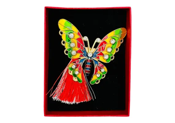 Bacanie Engros - Brosa Martisor Fluturas Colorat, marime mare, ambalata in cutie rosie, 8.5×6.5×2.5cm,  