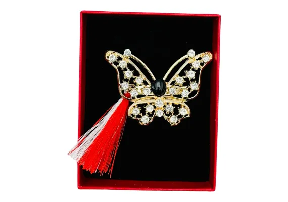 Bacanie Engros - Brosa Martisor Fluturas Deosebit in cutie rosie cu fereastra, 8.5×6.5cm,  