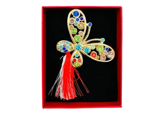 Bacanie Engros - Brosa Martisor Fluturas Dragut, marime mare, ambalata in cutie rosie, 8.5×6.5×2.5cm,  
