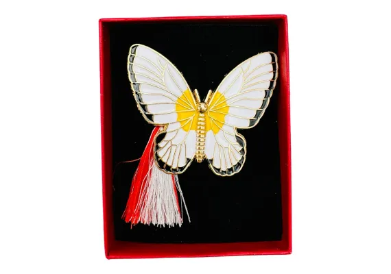 Bacanie Engros - Brosa Martisor Fluturas Stilizat, marime mare, ambalata in cutie rosie, 8.5×6.5×2.5cm 